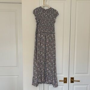 Flutter Sleeve Floral Maxi Dress in Dusty Blue